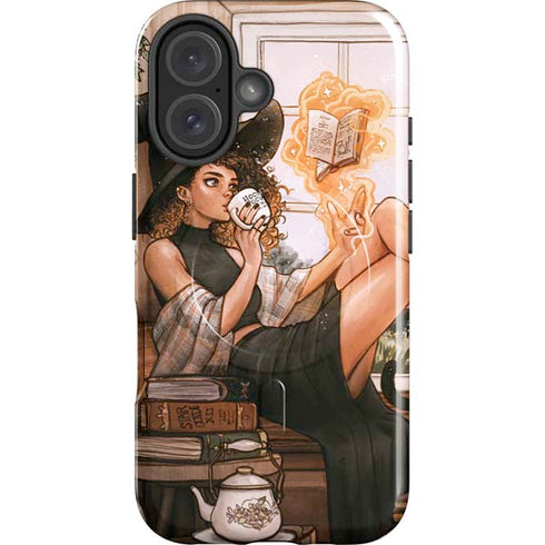 Cozy Autumn Library Witch with Cat and Coffee by Ivy Dolamore iPhone 16 Magsafe Impact Case