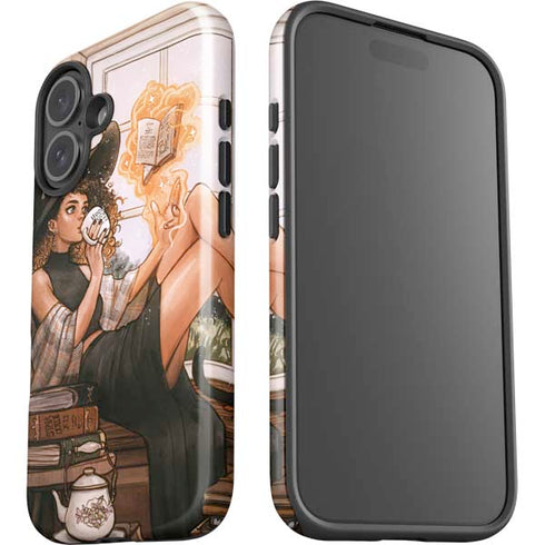 Cozy Autumn Library Witch with Cat and Coffee by Ivy Dolamore iPhone 16 Plus Impact Case