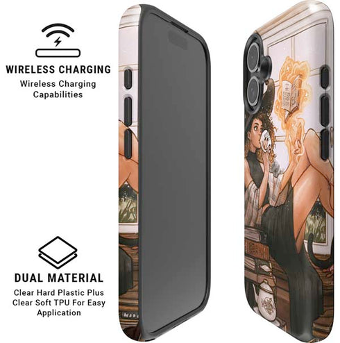 Cozy Autumn Library Witch with Cat and Coffee by Ivy Dolamore iPhone 16 Plus Magsafe Impact Case