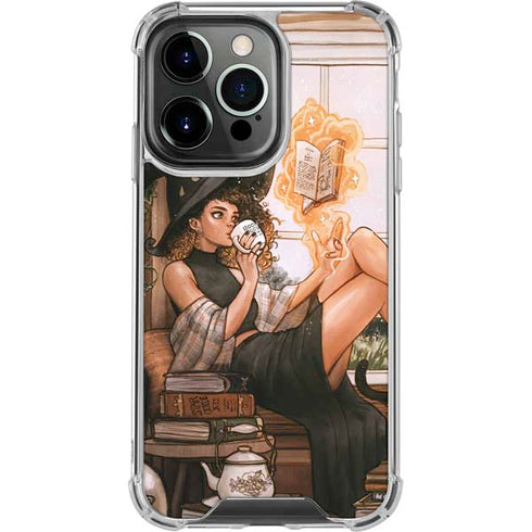 Cozy Autumn Library Witch with Cat and Coffee by Ivy Dolamore iPhone 16 Pro Clear Case