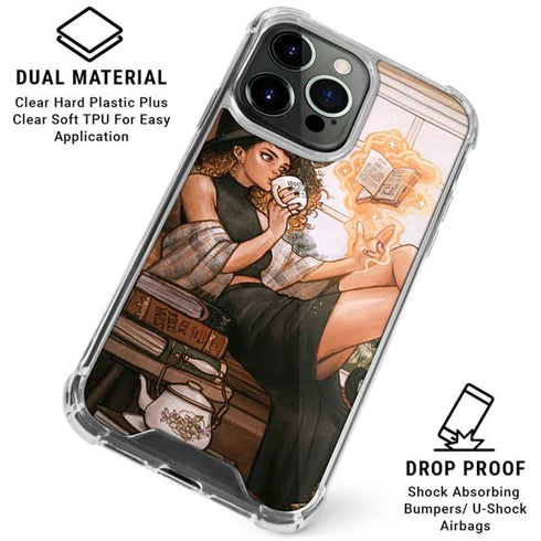 Cozy Autumn Library Witch with Cat and Coffee by Ivy Dolamore iPhone 16 Pro Clear Case