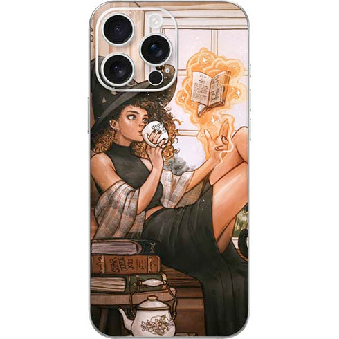 Cozy Autumn Library Witch with Cat and Coffee by Ivy Dolamore iPhone 16 Pro Max Skin