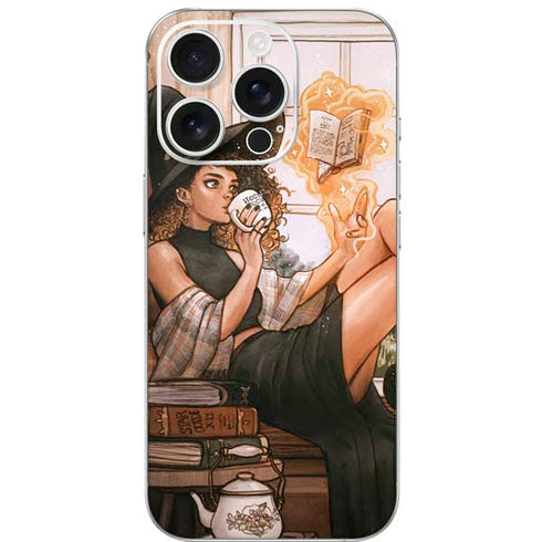 Cozy Autumn Library Witch with Cat and Coffee by Ivy Dolamore iPhone 16 Pro Skin