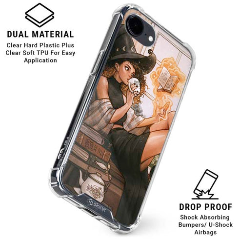 Cozy Autumn Library Witch with Cat and Coffee by Ivy Dolamore iPhone 16e Clear Case