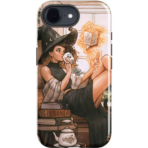 Cozy Autumn Library Witch with Cat and Coffee by Ivy Dolamore iPhone 16e Impact Case