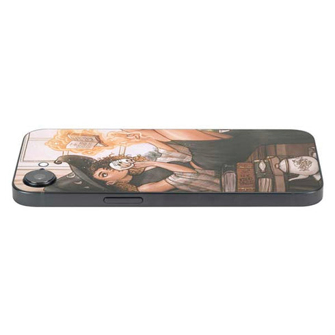 Cozy Autumn Library Witch with Cat and Coffee by Ivy Dolamore iPhone 16e Skin