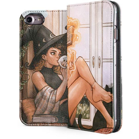 Cozy Autumn Library Witch with Cat and Coffee by Ivy Dolamore iPhone 7 Folio Case