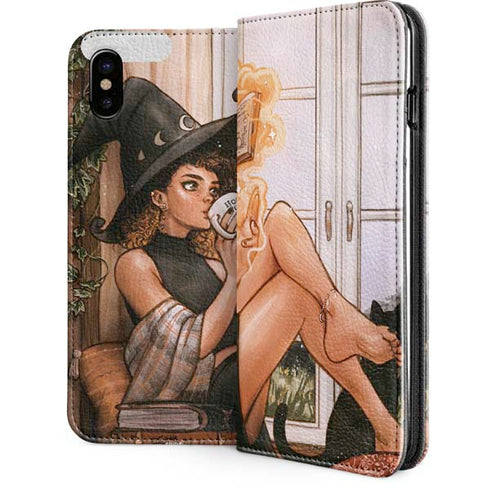 Cozy Autumn Library Witch with Cat and Coffee by Ivy Dolamore iPhone 8 Folio Case
