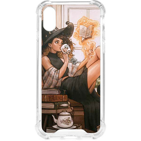 Cozy Autumn Library Witch with Cat and Coffee by Ivy Dolamore iPhone XS Clear Case