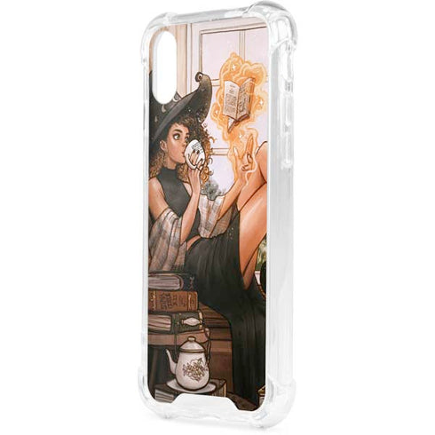 Cozy Autumn Library Witch with Cat and Coffee by Ivy Dolamore iPhone XS Clear Case