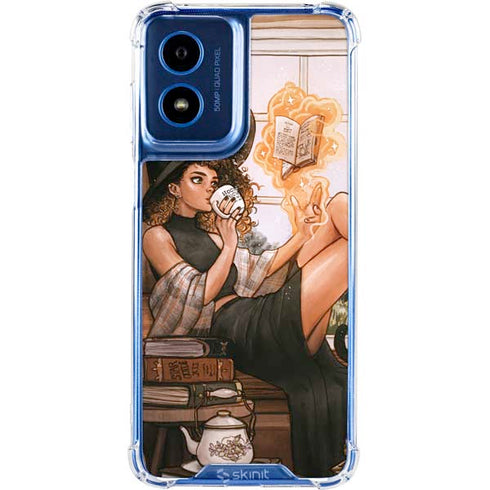 Cozy Autumn Library Witch with Cat and Coffee by Ivy Dolamore Moto G Play 4G (2024) Clear Case