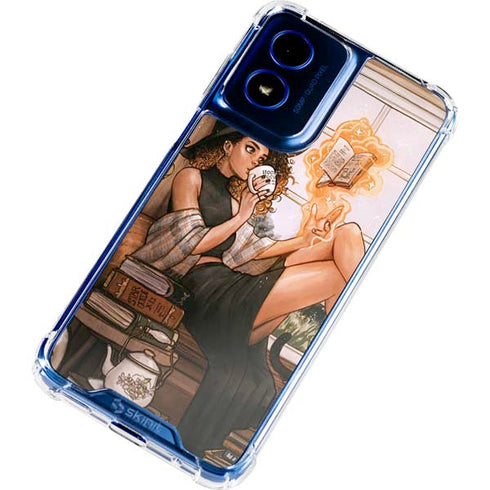 Cozy Autumn Library Witch with Cat and Coffee by Ivy Dolamore Moto G Play 4G (2024) Clear Case