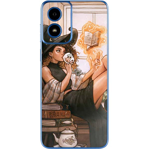 Cozy Autumn Library Witch with Cat and Coffee by Ivy Dolamore Moto G Play 4G (2024) Skin