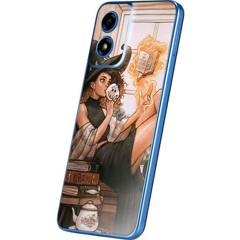 Cozy Autumn Library Witch with Cat and Coffee by Ivy Dolamore Moto G Play 4G (2024) Skin