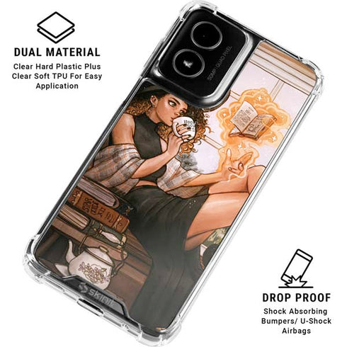 Cozy Autumn Library Witch with Cat and Coffee by Ivy Dolamore Moto G Power 5G (2024) Clear Case