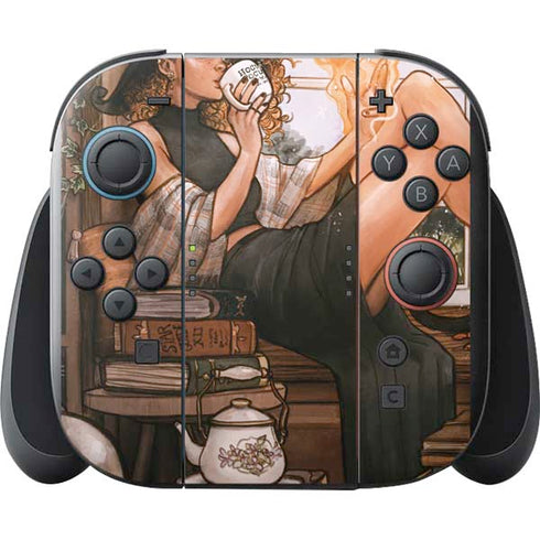 Cozy Autumn Library Witch with Cat and Coffee by Ivy Dolamore Nintendo Switch 2 (2025) with Joy-Con Skin