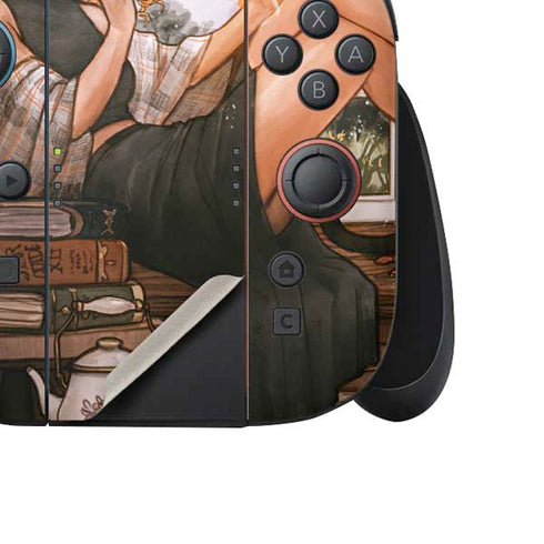 Cozy Autumn Library Witch with Cat and Coffee by Ivy Dolamore Nintendo Switch 2 (2025) Joy-Con Controller Skin