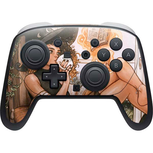 Cozy Autumn Library Witch with Cat and Coffee by Ivy Dolamore Nintendo Skins