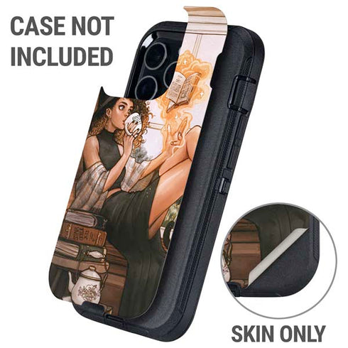 Cozy Autumn Library Witch with Cat and Coffee by Ivy Dolamore Otterbox Defender iPhone Skin
