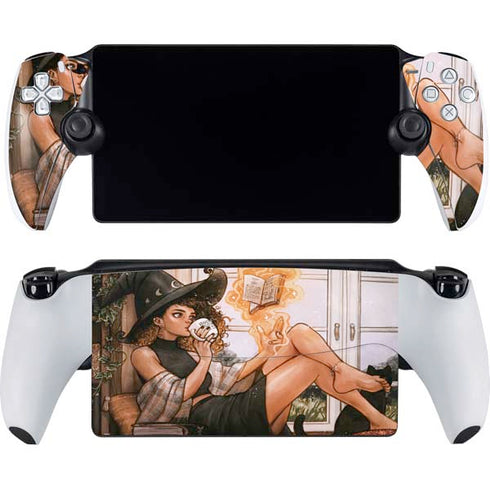 Cozy Autumn Library Witch with Cat and Coffee by Ivy Dolamore PlayStation Portal Remote Player Skin