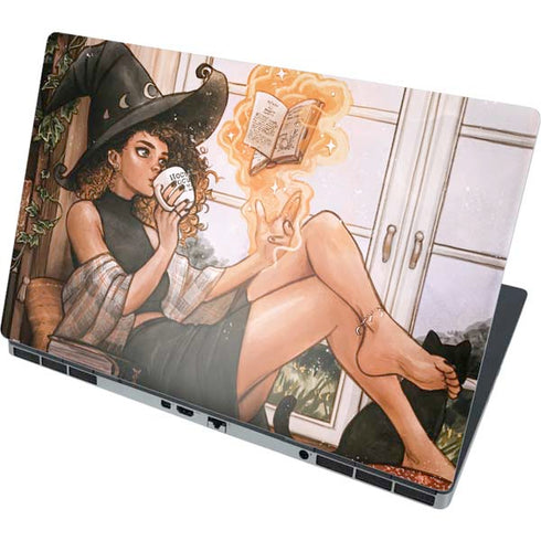 Cozy Autumn Library Witch with Cat and Coffee by Ivy Dolamore Dell Precision Skin