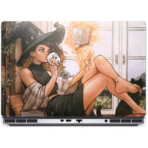 Cozy Autumn Library Witch with Cat and Coffee by Ivy Dolamore Dell Precision Skin
