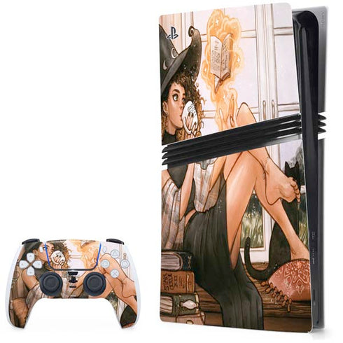 Cozy Autumn Library Witch with Cat and Coffee by Ivy Dolamore PlayStation PS5 Skins