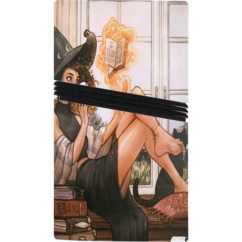Cozy Autumn Library Witch with Cat and Coffee by Ivy Dolamore PS5 Pro Console Skin