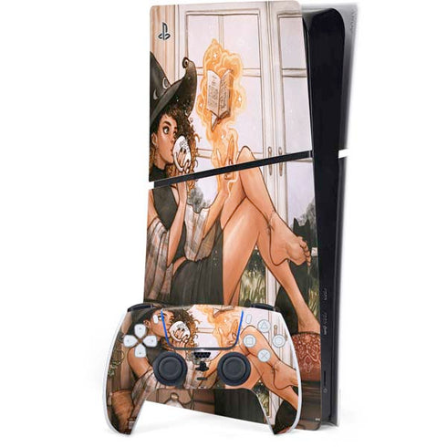Cozy Autumn Library Witch with Cat and Coffee by Ivy Dolamore PlayStation PS5 Skins