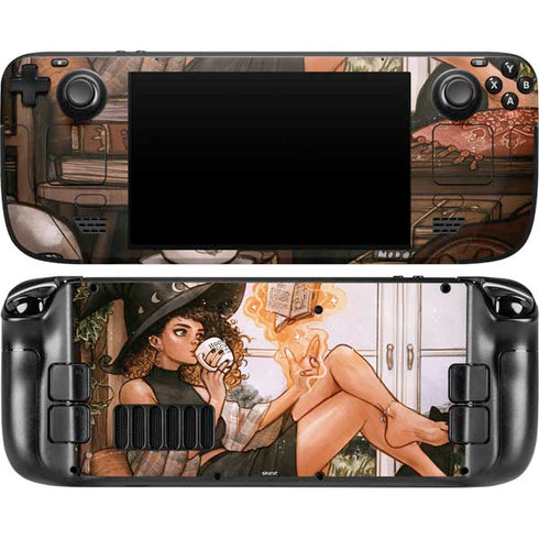 Cozy Autumn Library Witch with Cat and Coffee by Ivy Dolamore Steam Deck Handheld Gaming Computer OLED Skin