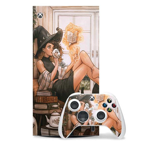 Cozy Autumn Library Witch with Cat and Coffee by Ivy Dolamore Xbox Series X Skins