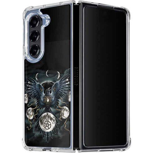 Crow and Moon Phases by Sarah Richter Galaxy Z Fold5 5G Clear Case