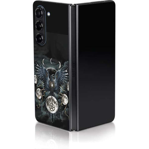 Crow and Moon Phases by Sarah Richter Galaxy Z Fold5 5G Skin