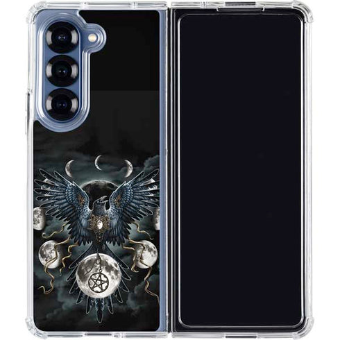 Crow and Moon Phases by Sarah Richter Galaxy Z Fold6 Clear Case