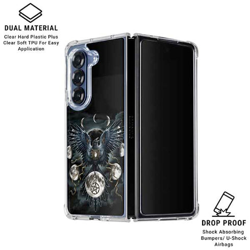 Crow and Moon Phases by Sarah Richter Galaxy Z Fold6 Clear Case
