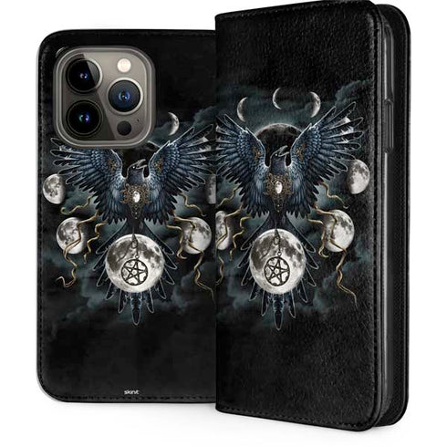 Crow and Moon Phases by Sarah Richter iPhone 13 Pro Folio Case