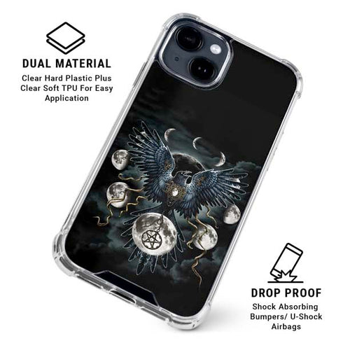 Crow and Moon Phases by Sarah Richter iPhone 15 Clear Case