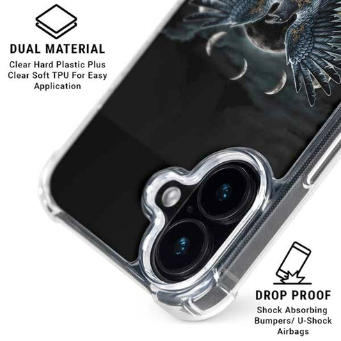 Crow and Moon Phases by Sarah Richter iPhone 16 Plus Clear Case