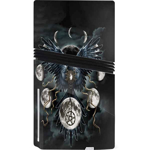 Crow and Moon Phases by Sarah Richter PS5 Pro Disk Console Skin