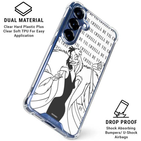 Disney Villains Cruella de Vil Black and White Galaxy S25 Clear Case