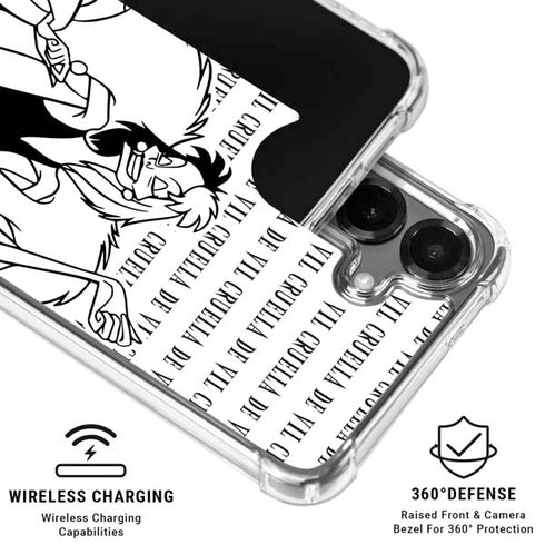 Disney Villains Cruella de Vil Black and White Galaxy S26 Plus Clear Case