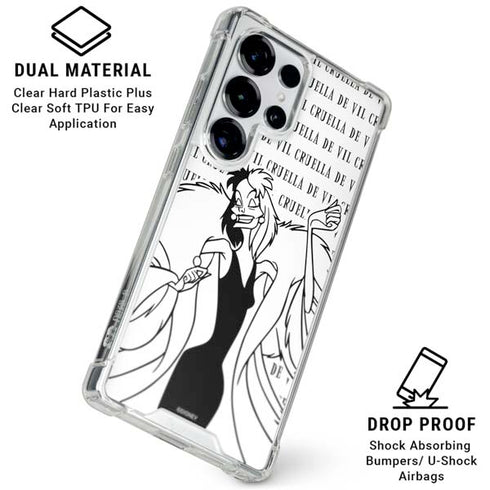 Disney Villains Cruella de Vil Black and White Galaxy S26 Ultra Clear Case