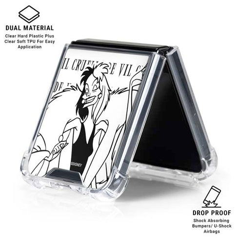 Disney Villains Cruella de Vil Black and White Galaxy Z Flip6 Clear Case