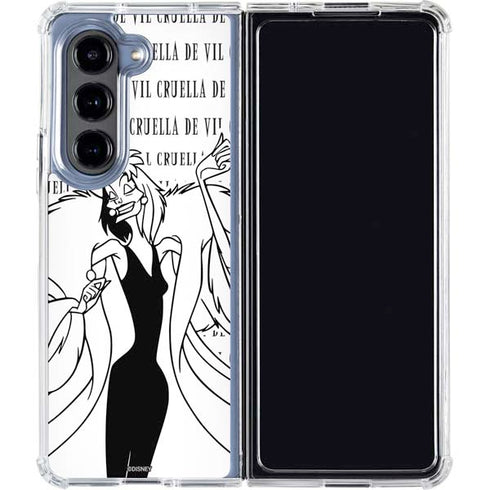 Disney Villains Cruella de Vil Black and White Galaxy Z Fold5 5G Clear Case