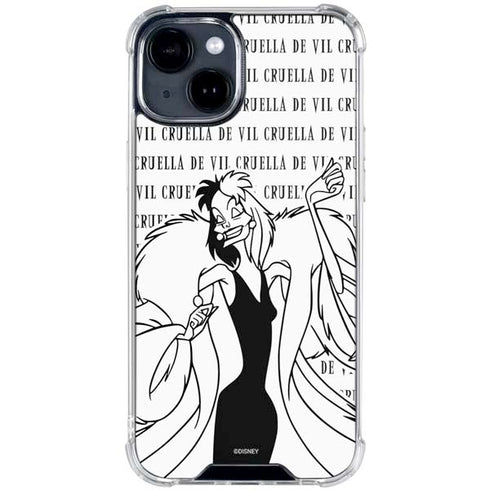 Disney Villains Cruella de Vil Black and White iPhone 15 Clear Case