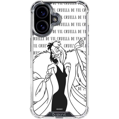 Disney Villains Cruella de Vil Black and White iPhone 16 Plus Clear Case