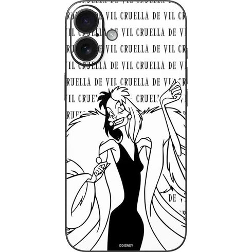 Disney Villains Cruella de Vil Black and White iPhone 16 Plus Skin