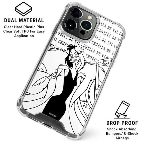 Disney Villains Cruella de Vil Black and White iPhone 16 Pro Max Clear Case