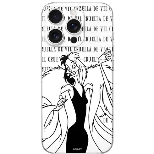 Disney Villains Cruella de Vil Black and White iPhone 16 Pro Skin
