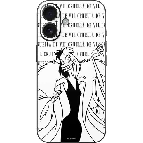 Disney Villains Cruella de Vil Black and White iPhone 16 Skin